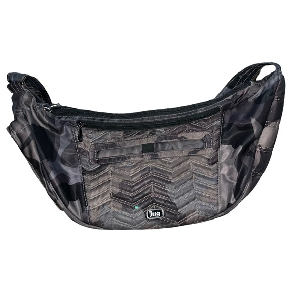 Lug Boomerang Charcoal-Gray Camo Print Crossbody Sling Freestyle Bag AS IS - Picture 1 of 16